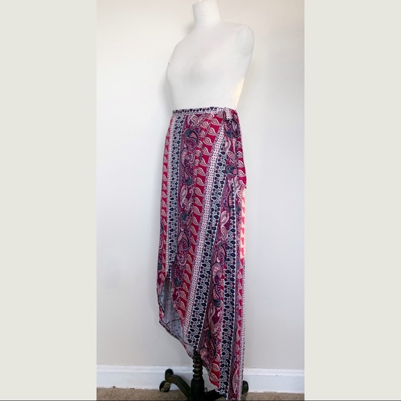 Paisley Printed Hi-Low Side Bow Wrap Skirt NWOT - Picture 3 of 5